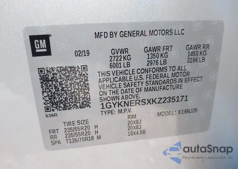 2019 Cadillac Xt5 Premium Luxury z USA, uszkodzony, nr VIN 1GYKNERSXKZ235171